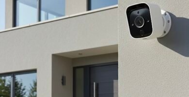 Cámara de seguridad inteligente protegiendo el acceso a una vivienda.